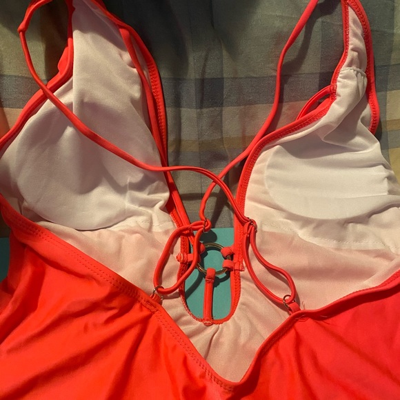 Shein Coral pink Plunge Bikini with ring in front.  Brand New, never worn 2XL. - Picture 3 of 6
